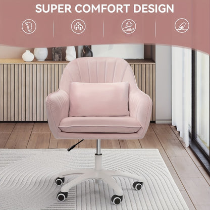 Velvet Swivel Desk Chair with Pillow & Height Adjustment – 360° Rotatable Home Office & Vanity Chair, Memory Foam Seat, Up to 150kg, for Study Room & Bedroom