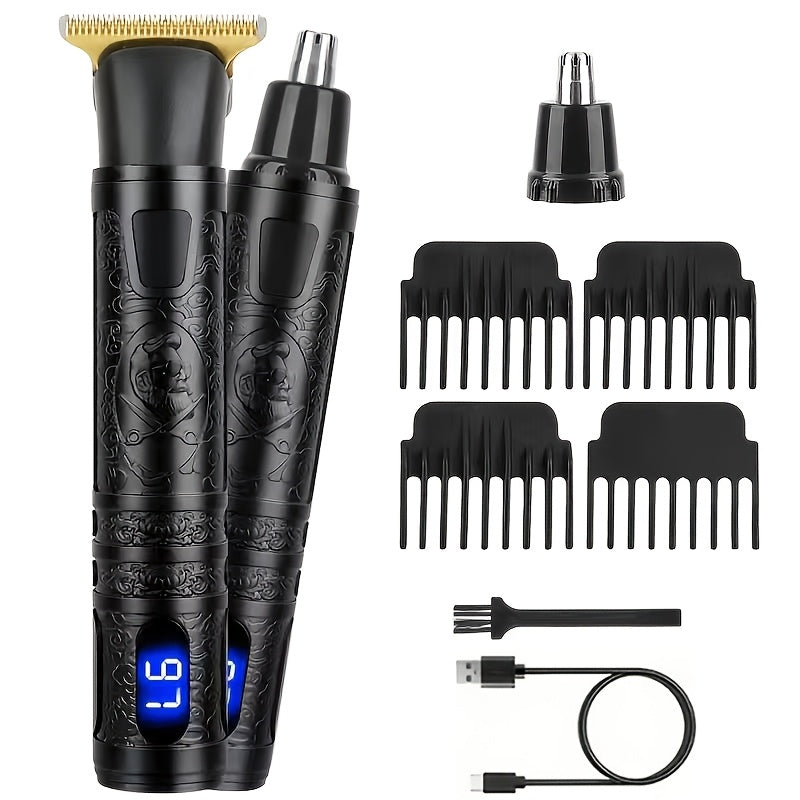 YAIAWISU Men' Electric Cordless Hair Clippers & Beard Trimmer with LCD Screen, USB Rechargeable Cordless T-Blade Shaver Suitable for Shaving, Tummy Trimming, Guide Comb System, USB- Grooming for and Travel