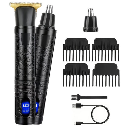 YAIAWISU Men' Electric Cordless Hair Clippers & Beard Trimmer with LCD Screen, USB Rechargeable Cordless T-Blade Shaver Suitable for Shaving, Tummy Trimming, Guide Comb System, USB- Grooming for and Travel
