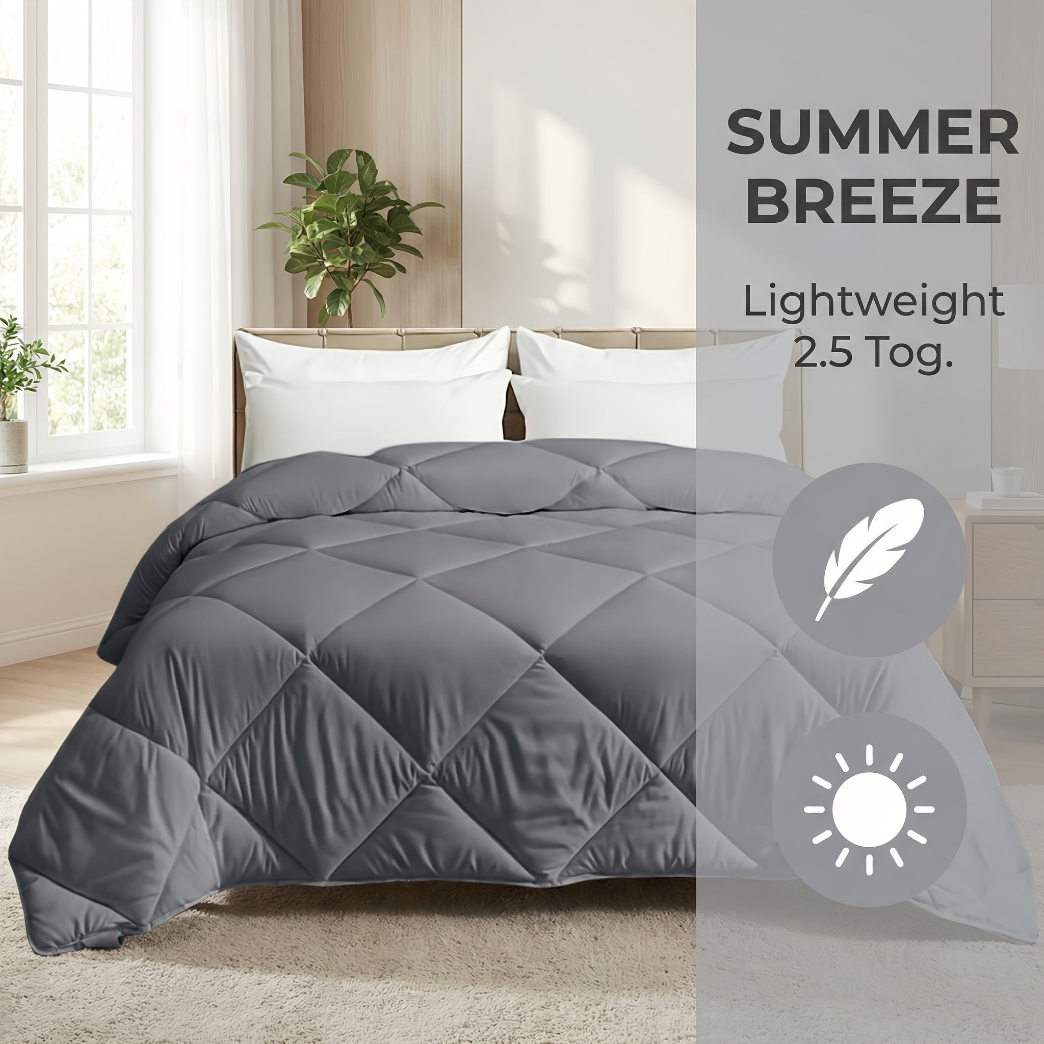 Grey Diamond-Quilted Duvet – 2.5, 7.5 or 13.5 Tog