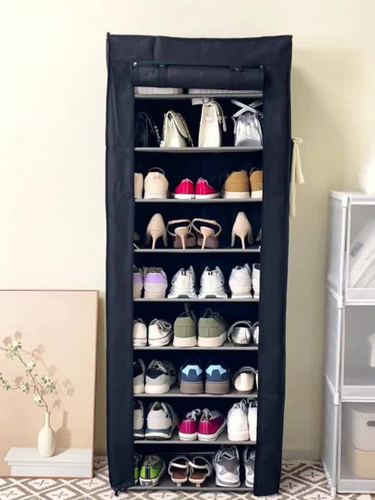 10 Tier Shoes Rack Storage Shoe Cabinet With Dustproof Cover Storage Organiser Holds Pairs Shoe Stand For Hallway Living Room