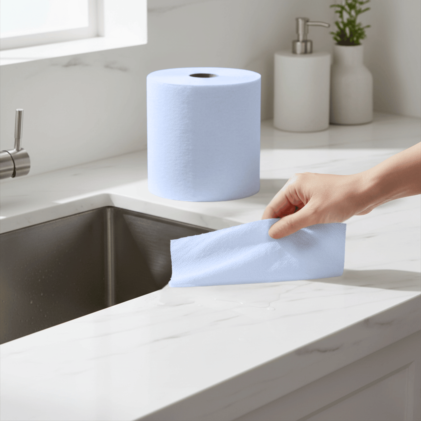 Pack of 6 Centrefeed Paper Tissue Rolls 2-Ply, Embossed Hand Towel Rolls for Home, Office, Warehouse, Bathroom & Kitchen