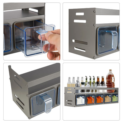 Five Grids Kitchen Spice Rack Organizer for The Wall, Pull-Out Shelf, Multifunctional Seasoning Container Set, Kitchen Storage.