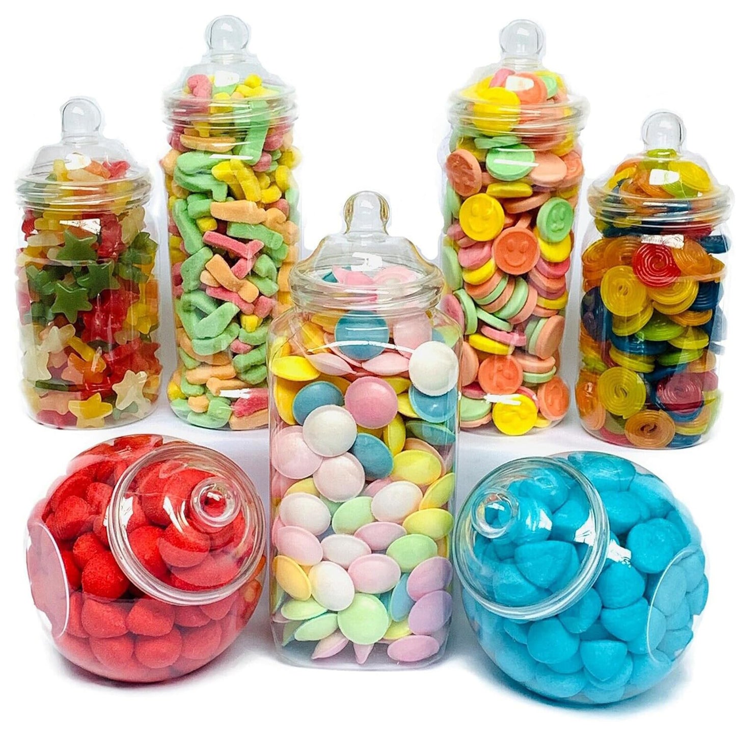 7 Large Plastic Sweet Jars for Truly Sweet Candy Buffet, Sweet Table, Wedding