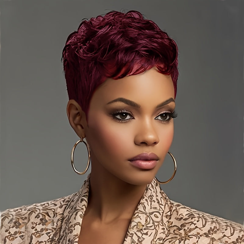 Synthetic Brown Hair Wig Short Pixie Cut Wig Synthetic Hair Wigs for Women Wavy Wigs for Women Short Haircut Wig Wavy Hair Layered Hairstyles for Women Short Pixie Wig for Holiday Party Wig Brown Hair