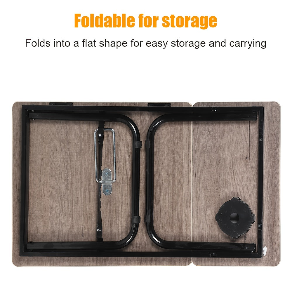Folding Laptop Desk with Cup Holder - 5-Level Adjustable Tilt, Laptop Bed Table, Adjustable Laptop Stand, Portable And Sturdy Wooden Frame, Ideal for Reading, Studying And Serving Breakfast in Bed