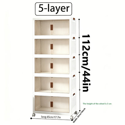 45Cm/50Cm Small Foldable Storage Cabinet, Small Capacity Entryway Storage Cabinet, with Wheels And Lid - Foldable Stackable Plastic Box, Home Storage And Organization Tool Cabinet, Foldable Organizer Box, Suitable for Closet, Bedroom, Kitchen