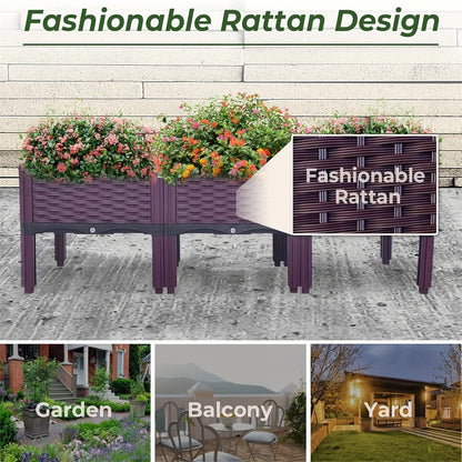 Raised Garden Bed Kit, Elevated Planter Boxes with Removable Legs, Plastic Raised Beds for Growing Veggie Herb Flower Indoor Outdoor, Easy Assembly, 116cm* 40cm* 36cm