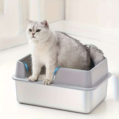 XL Stainless Steel Cat Litter Box, Large Cat Litter Tray with High Sides Anti Leakage, Odor Control, Metal Litter Box with Anti-slip Bottom, Easy Cleaning Kitten Litter Tray for Cats, Black Grey