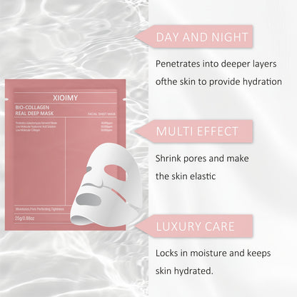5pcs Collagen Powerful Moisturizing Facial Mask Deeply Hydrates Skin, Making Face More Moist, Delicate, And Bright. Rich in Collagen Acid, Bidding Farewell to Dry, Dull, And Loose Skin