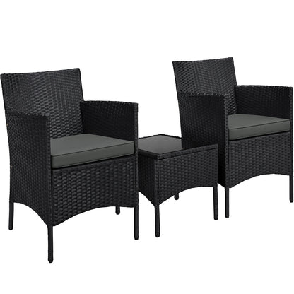 Costoffs Set of 3 Patio Table and Chairs, Outdoor Wicker Conversation Furniture Set, 2pcs Woven Rattan Chairs with Cushions and 1 Side Table