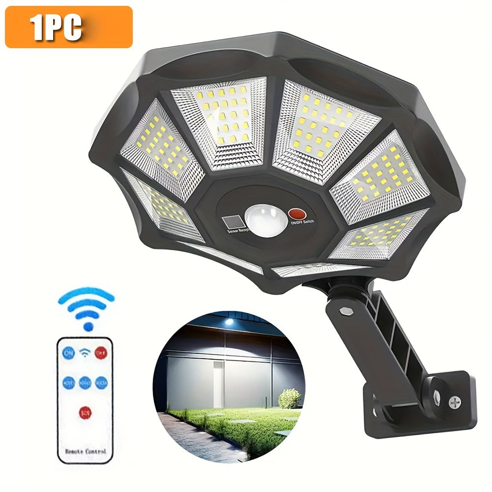 1/2pcs Solar Motion Sensor Lights, 168LED Solar Street Lights, 3 Lighting Modes Courtyard Lights with Remote, 180 ° Adjustable Floodlights, Wide-angle Lighting, for Commercial Street, Gardens, Paths, Garages, Parking Lots Lighting