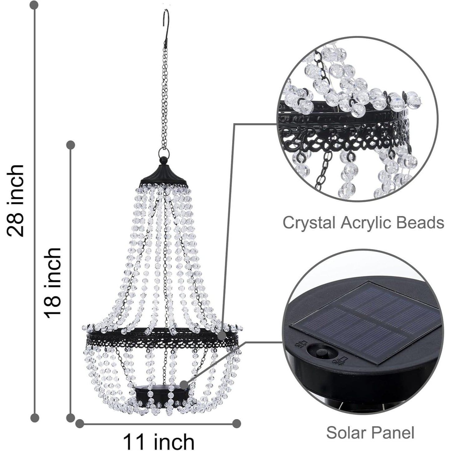 Taylor & Brown 28" Tall Hanging Solar Powered Acrylic Crystal Chandelier Light Lantern Modern Outdoor Garden Meadow with 30 Cool White LED Lights for Yard, Patio and Gazebo Decorations