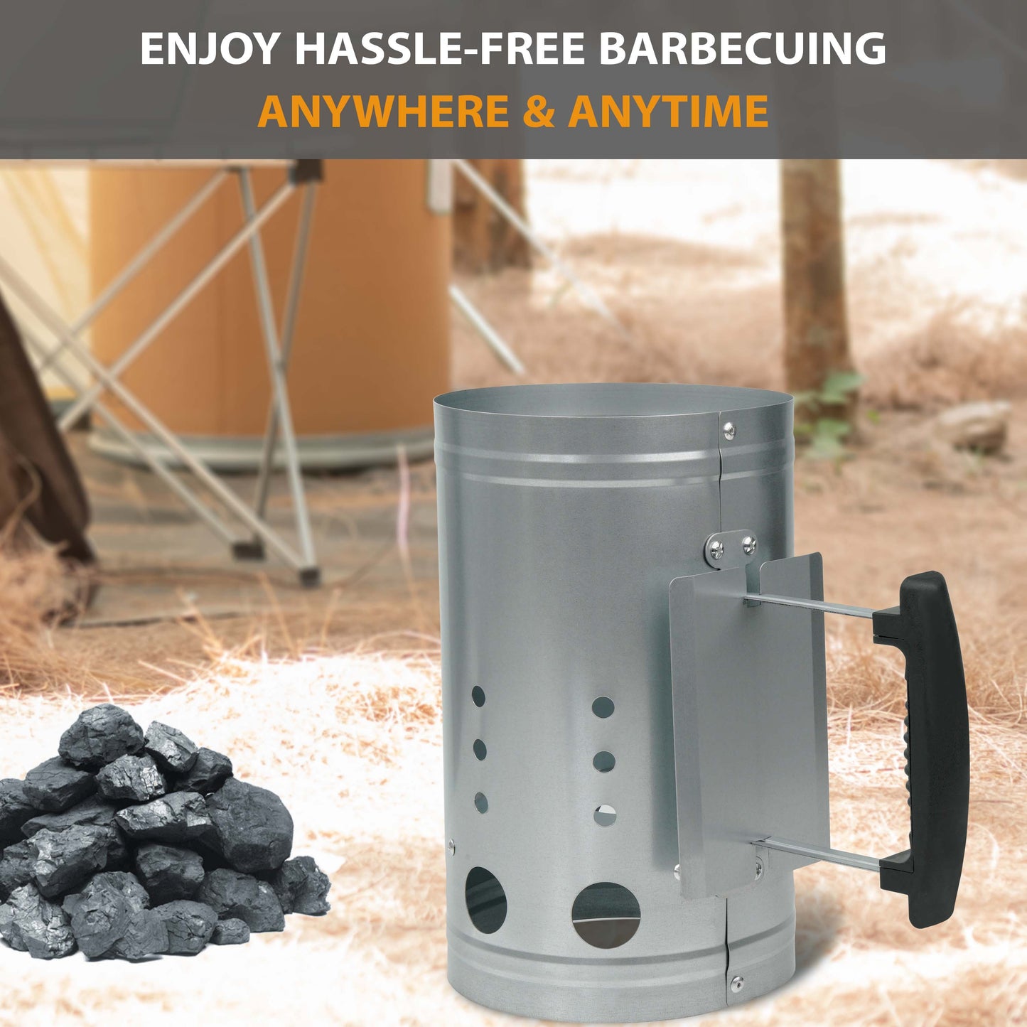 BBQ Chimney Starter – Charcoal Coal Starter & Food Lighter for Heavy Duty BBQ Grill, Coal Burner Kit with Heat-Resistant Handle – Quick Fire Starters for Barbecue, Camping & Outdoor Cooking