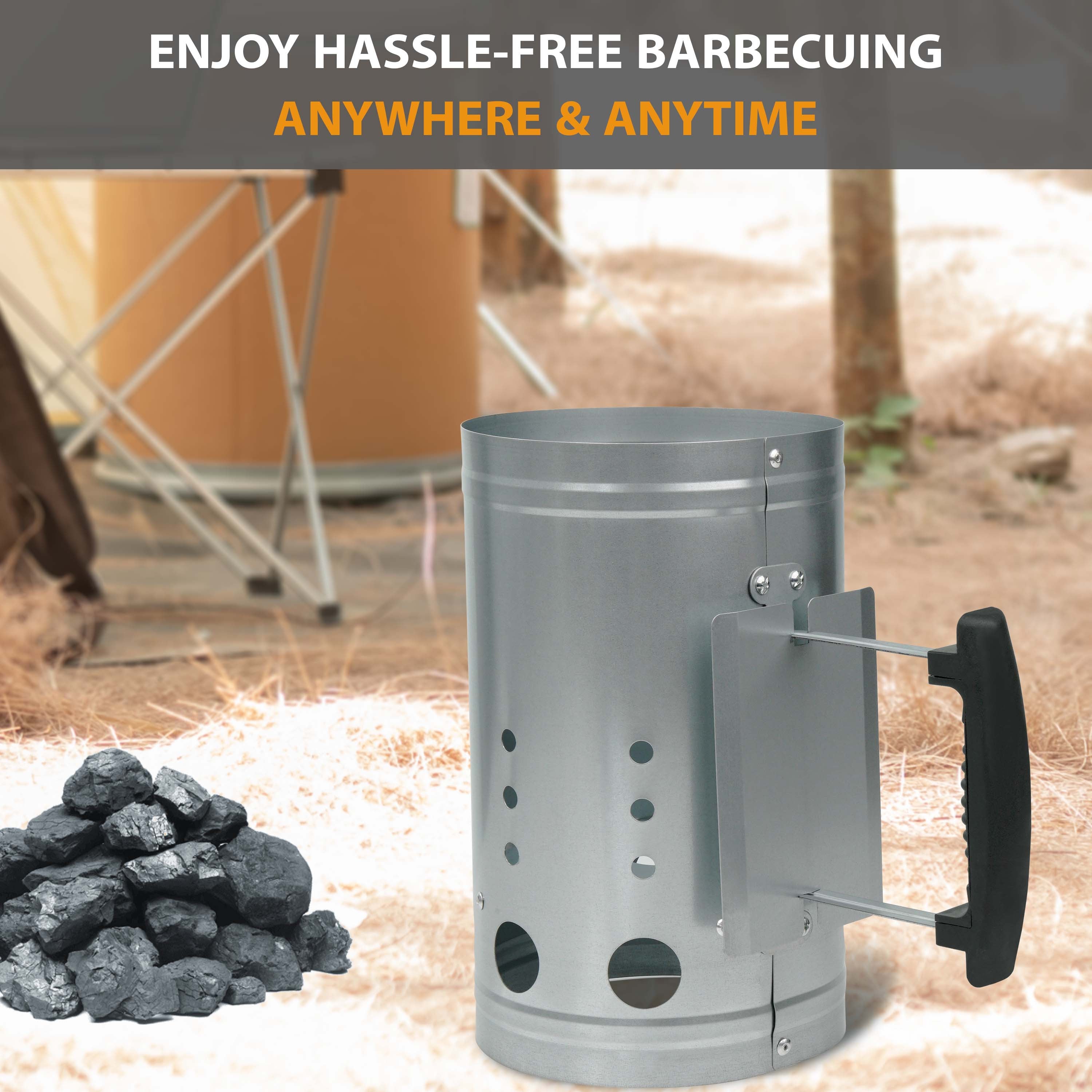 Galvanised Steel BBQ Chimney Starter - Shielded Handle
