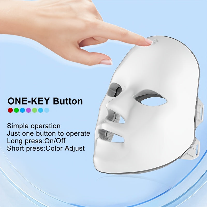 [LED Beauty Mask] 7-Color Facial Mask Device, 60-Bead LED Beauty Mask, 7-In-1 Facial And Neck Care Beauty Instrument, Automatic Care Device with 7 Working Modes, USB Rechargeable, Portable Skincare Equipment, Home Beauty Care Tool