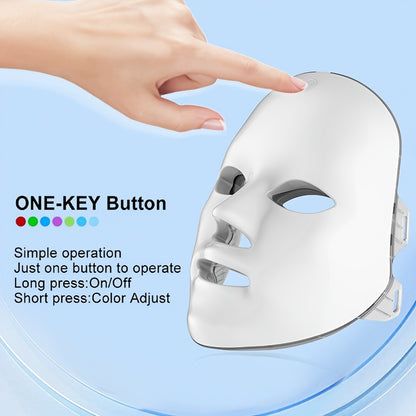 [LED Beauty Mask] 7-Color Facial Mask Device, 60-Bead LED Beauty Mask, 7-In-1 Facial And Neck Care Beauty Instrument, Automatic Care Device with 7 Working Modes, USB Rechargeable, Portable Skincare Equipment, Home Beauty Care Tool