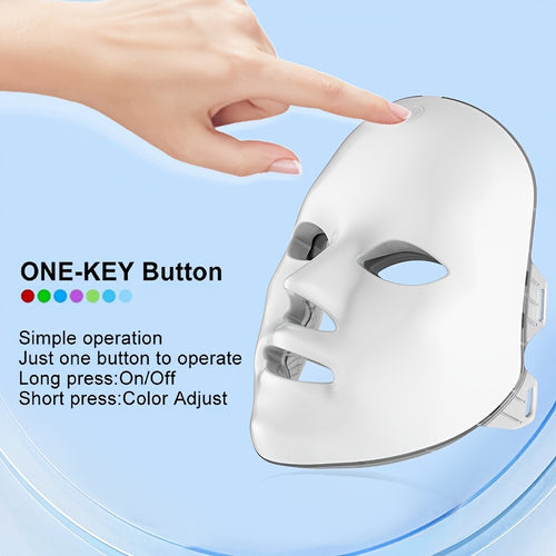 [LED Beauty Mask] 7-Color Facial Mask Device, 60-Bead LED Beauty Mask, 7-In-1 Facial And Neck Care Beauty Instrument, Automatic Care Device with 7 Working Modes, USB Rechargeable, Portable Skincare Equipment, Home Beauty Care Tool