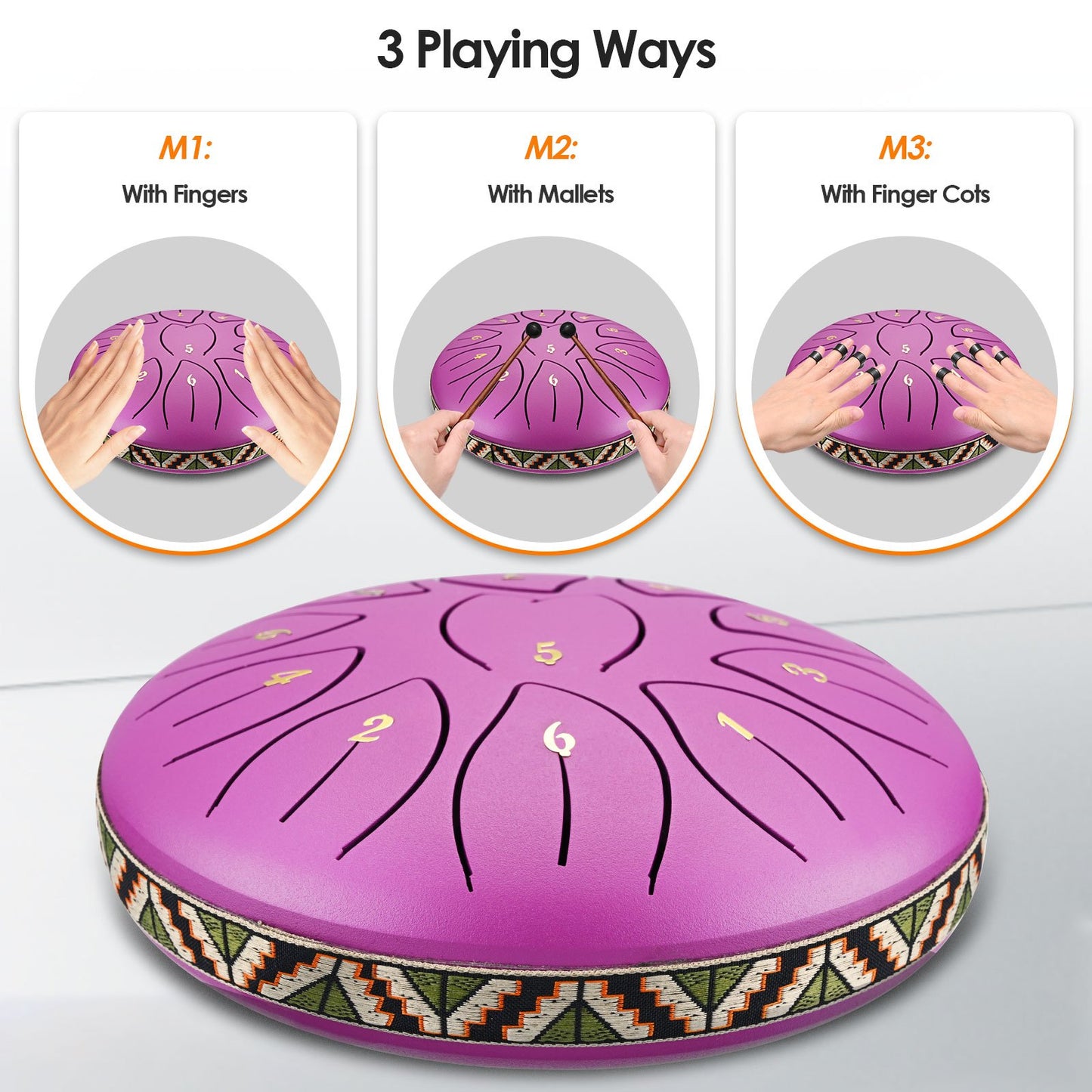 Steel Tongue Drum, 6 Inch 11 Tone Hand Pan Drum, Beginner Percussion Instrument with Carry Bag, Fingerpick, and Mallets for Meditation Yoga Sound Healing