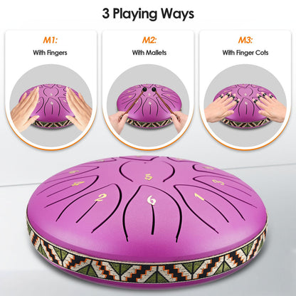 Steel Tongue Drum, 6 Inch 11 Tone Hand Pan Drum, Beginner Percussion Instrument with Carry Bag, Fingerpick, and Mallets for Meditation Yoga Sound Healing
