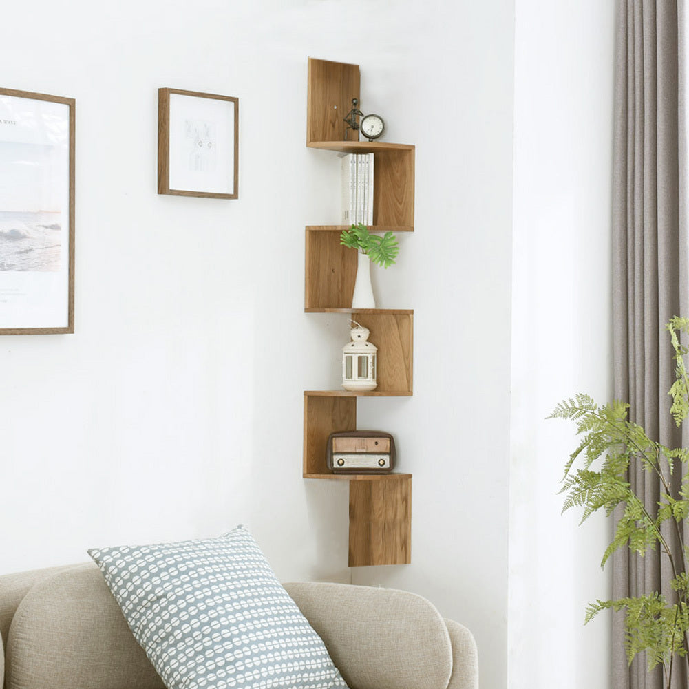 1pc 5-Tier Wooden Corner Shelf - Space-Saving Floating Bookcase & Display Stand | Easy Assembly Storage Rack for Books, Plants & Decor in Living Room, Office & Bathroom