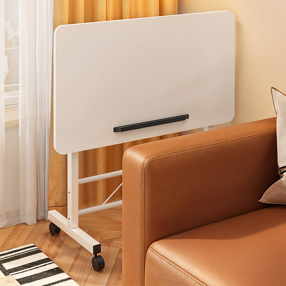 1pc Lifting Laptop Desk with Wheels, Foldable Desk, Minimalist Bedside Table, Sofa Side Table, Movable, Metal Bracket, Sturdy and Durable, White, 40*60*60-89cm