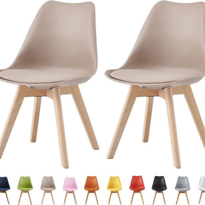 Set of 2 Retro Dining Chairs with Wooden Legs & Cushion Pad – Ergonomic Curved Backrest, Faux Leather Seat, 10 Colours, 120kg Capacity for Home, Office & Lounge