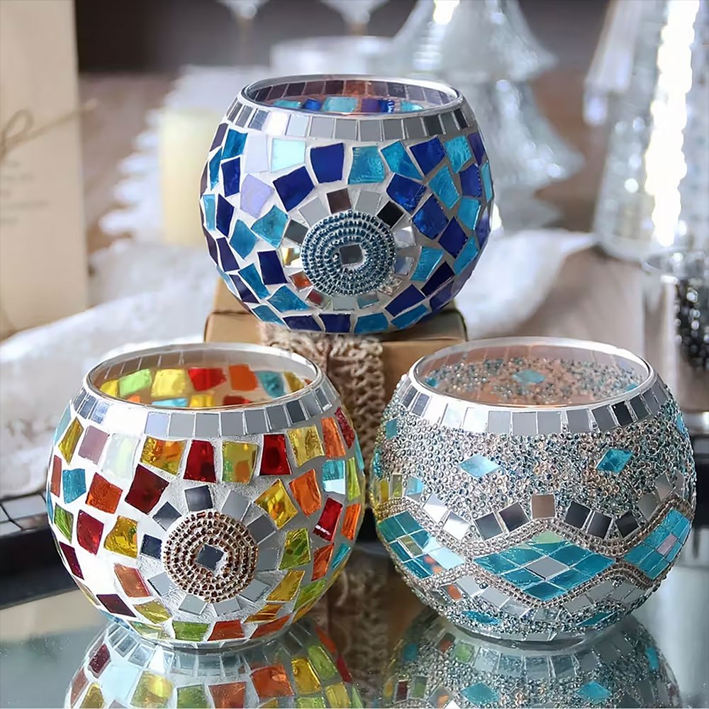 Mosaic Glass Tealight Holders – Three-Piece Set