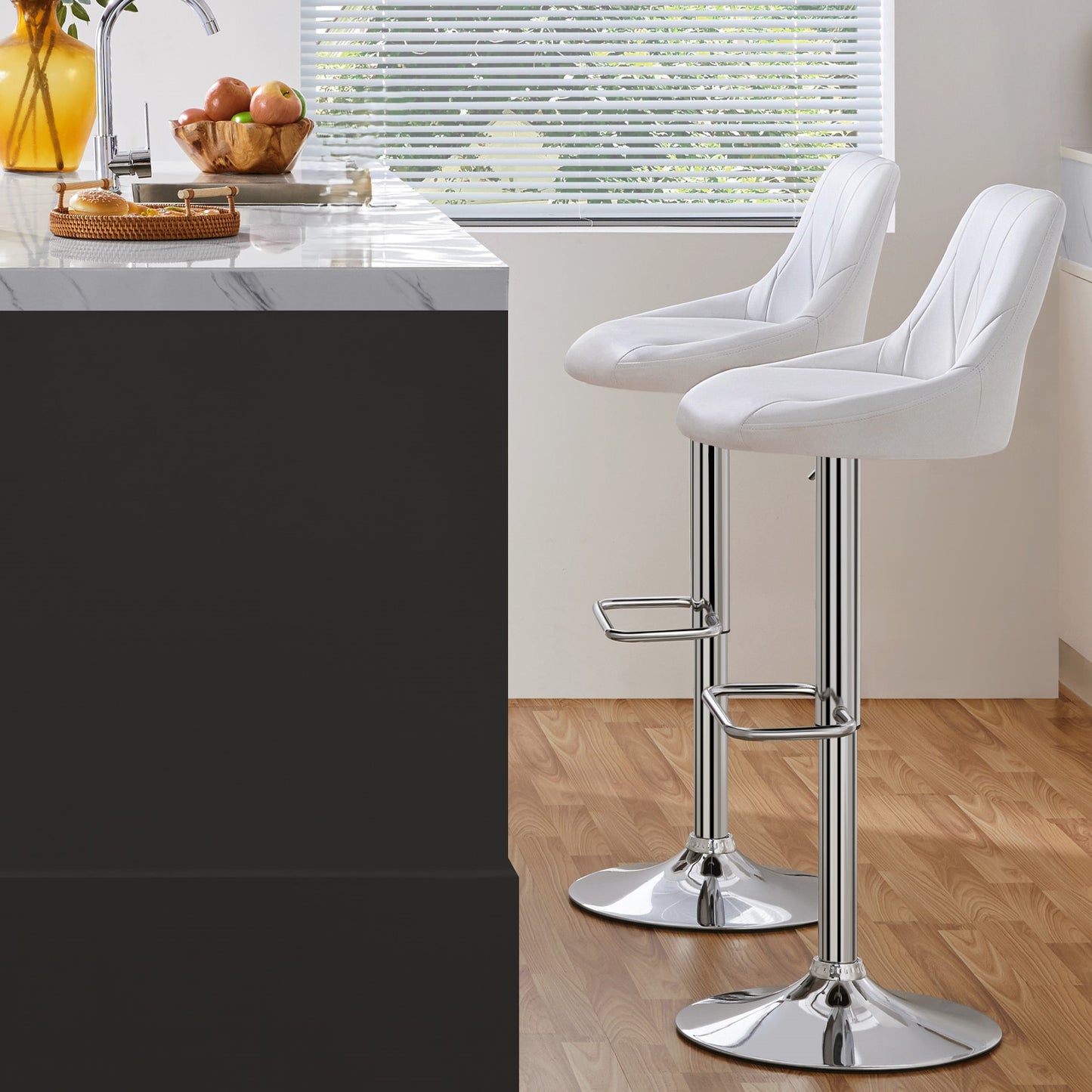 Costoffs 2PCS Bar Stools Faux Leather Swivel Barstools, Height Adjustable, Modern Bar Chairs with Ergonomic Backrest, Cushioned Seat, Chrome Footrest for Home Kitchen Island Bar Counter, Dark Grey/Black/Retro Brown/White/Light Grey