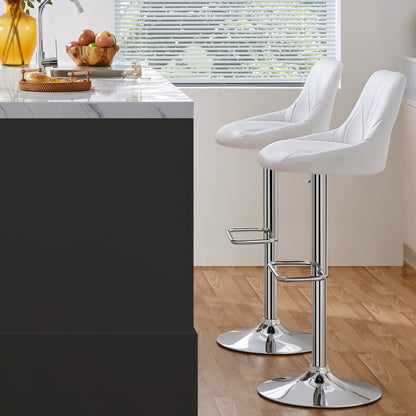 Costoffs 2PCS Bar Stools Faux Leather Swivel Barstools, Height Adjustable, Modern Bar Chairs with Ergonomic Backrest, Cushioned Seat, Chrome Footrest for Home Kitchen Island Bar Counter, Dark Grey/Black/Retro Brown/White/Light Grey
