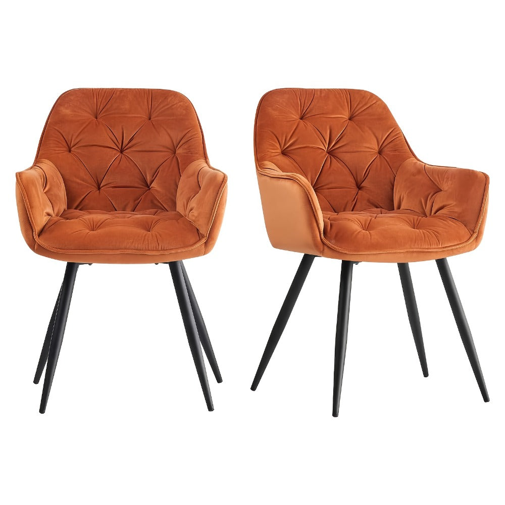 Velvet Padded Dining Chair with Metal Legs & Armrest - Upholstered Tub Chair for Kitchen, Living Room, Bedroom & Office, 15 Colours, UK Stock