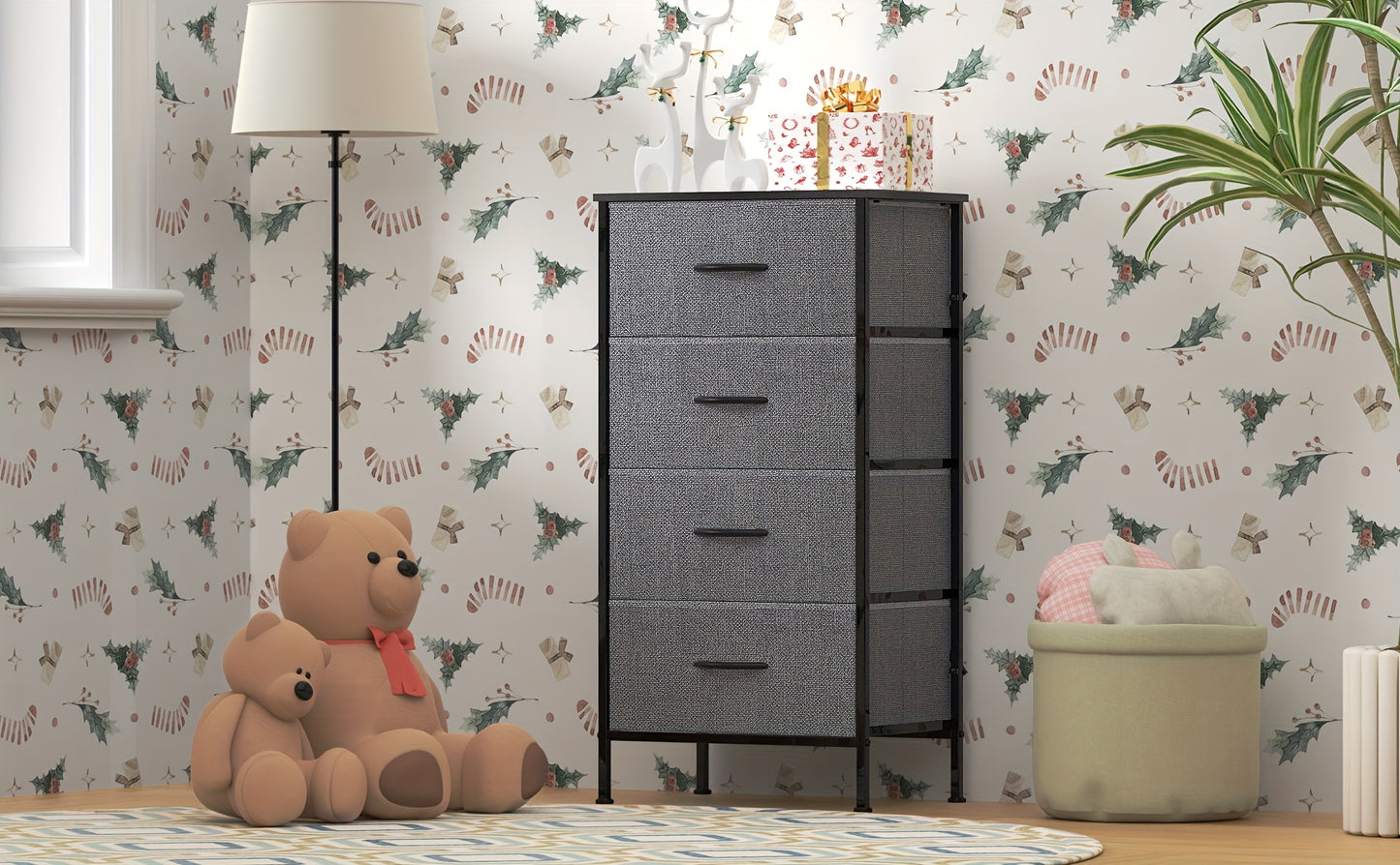 4-Drawer Chest Of Drawers with Metal Frame & MDF Wooden Top, Adjustable Feet, Anti-Tip Safety, Spacious Storage Unit for Bedroom Or Living Room (45x30x91cm/ 17.7x11.8x35.8inch)