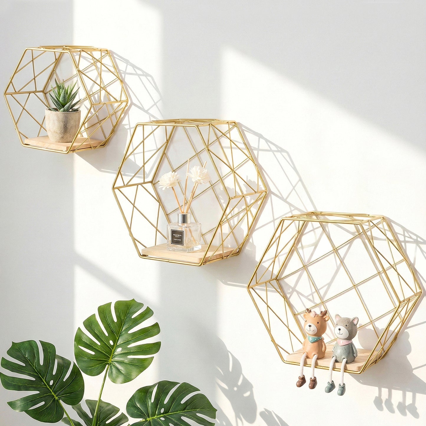 Gold Floating Display Shelves - Set of Three - product view 1