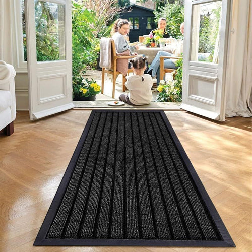 1pc Heavy Duty Rubber Runner & Area Rug | Outdoor Waterproof PVC Backing Non Slip Floor Carpet | Washable Dirt Grabber Barrier Rug for Muddy Paws, Hallway Runner, Large Area Rug for Entrance, Porch & Home Flooring 7 Stripe