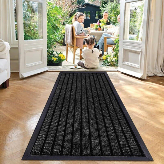 1pc Heavy Duty Rubber Runner & Area Rug | Outdoor Waterproof PVC Backing Non Slip Floor Carpet | Washable Dirt Grabber Barrier Rug for Muddy Paws, Hallway Runner, Large Area Rug for Entrance, Porch & Home Flooring 7 Stripe
