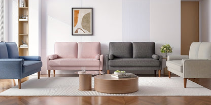 [Modern Linen Sofa] Comfy Modern Linen Sofa with Spring Cushion | Small 2 Seater for Living Room, Bedroom, Office - Love Seat with Armrests in Ashbeige
