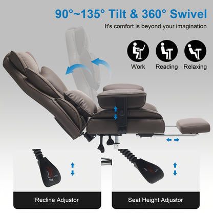 Big And Tall Ergonomic Office Chair With Footrest, Extra Wide & Lumbar Support, Soft Fixed Armrests Comfortable Computer Desk Chair For Home Or Office