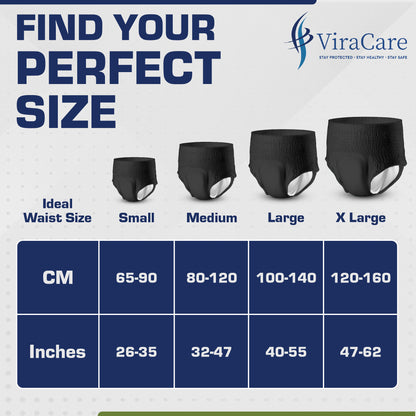 12 x Black Pull Up Pants Women & Men | Super Pull Up Pants | Adult Nappies | High Absorption and Soft-Stretch Waistband | Size S, M, L, XL | (1 Pack of 12)