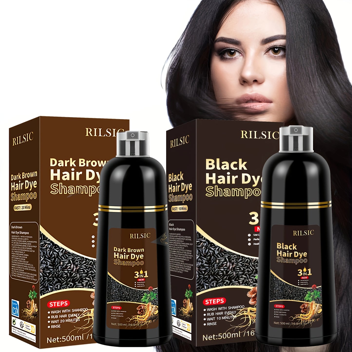 Hair Dye Shampoo For Grey Hair, 500ML Herbal Natural Hair Dye 3 In 1, Instant Hair Colour Shampoo, Hair Shampoo, Hair Dye Hair Color Shampoo Coloring In Minutes For Women Men