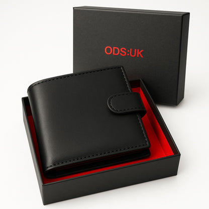 Men's Genuine Leather RFID Blocking Bifold Wallet – 7 Card Slots, ID Window, Zip Coin Pocket & Note Pockets | Slim Black Wallet for Men | Free UK Delivery