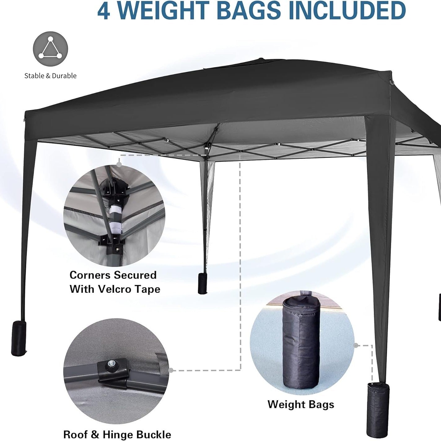 Pop-up Gazebo 3m x 3m with Sides & 4 Weight Bags & Silver Protective Layer Waterproof Marquee Canopy