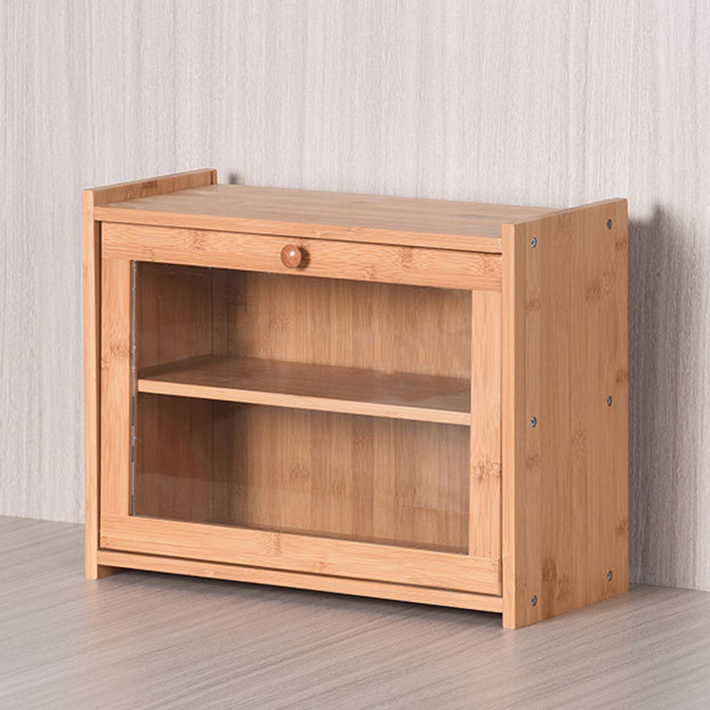 Double Layer Bread Box Bamboo Breadbox Clear Window Bread Holder Storage Bins Organizer Storage Box for Kitchen Countertop, 15.75*6.69*12.20 inch