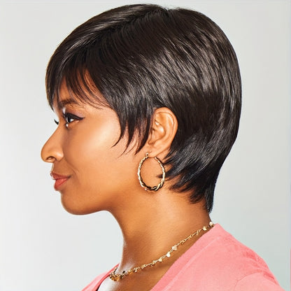 Short Pixie Cut Human Hair Wig - 180% Density Glueless Rose Net Cap, Straight Machine-Made Black Basic Style for Women, Daily Wear & Special Occasions, Short Hair Wig, Occasion Hairpiece, Sleek Hairpiece, Secure Fit Cap