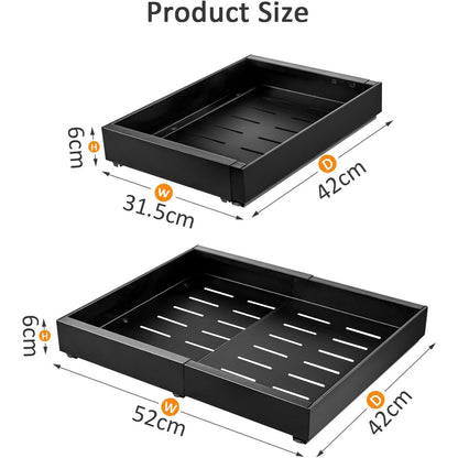 Pull Out Cabinet Organizer, Adjustable Expandable Slide Out Drawer, Roll-Out Sliding Drawer Organiser Shelf for Kitchen & Bathroom Storage, Easy Installation with Adhesive Film