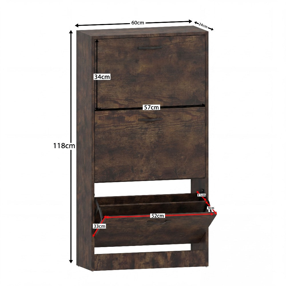 3 Drawer Shoe Cabinet with Stainless Steel Handles – Hallway Shoe Storage Cupboard, Holds 9–12 Pairs, Modern Slim Shoe Rack for Entryway Bedroom