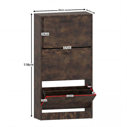 3 Drawer Shoe Cabinet with Stainless Steel Handles – Hallway Shoe Storage Cupboard, Holds 9–12 Pairs, Modern Slim Shoe Rack for Entryway Bedroom