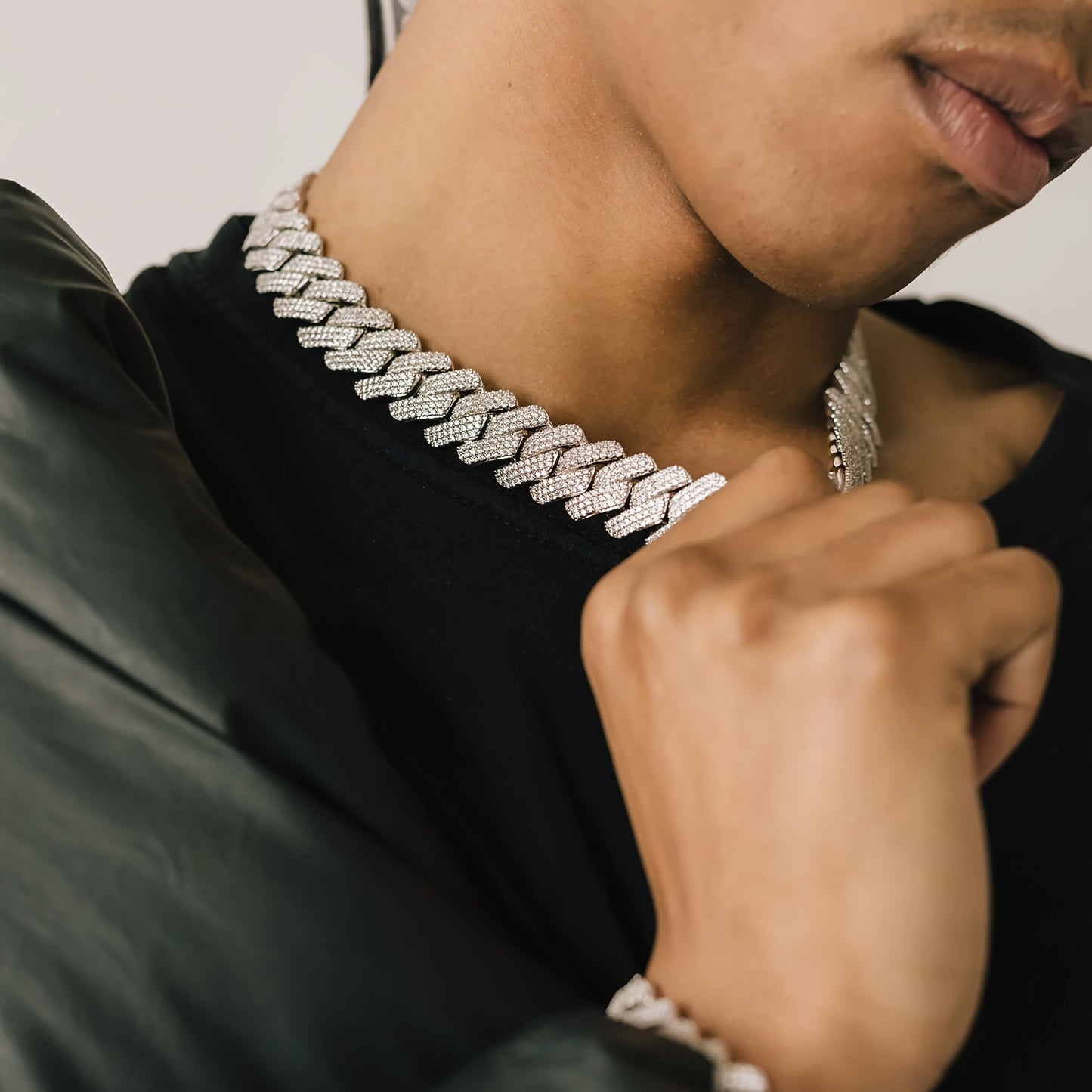 1pc Men'S Iced Out Men'S Chain, 20MM Miami Cuban Links 20Mm Flip Clasp Triple Row Synthetic Synthetic Zircon Rhombus Cuban Chain Chunky Hip Hop Necklace Miami Cuban Chain Men'S Necklace