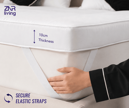 Supersoft Mattress Topper Bed - 4 Inch (10cm) Thick Mattress Topper with Elasticized Corner Straps - White