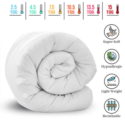 All Seasons Duvet, Breathable & Soft Summer Quilt, Lightweight Comforter Bedding, 2.5 4.5 7.5 10.5 13.5 15 Tog, All Sizes Available