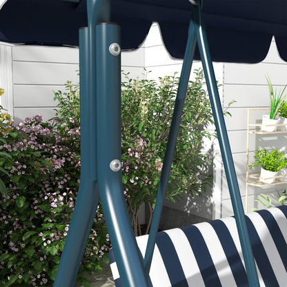 3-Person Garden Swing Chair with Adjustable Canopy Padded Seat Steel Frame Outdoor Patio Swing Bench Blue White